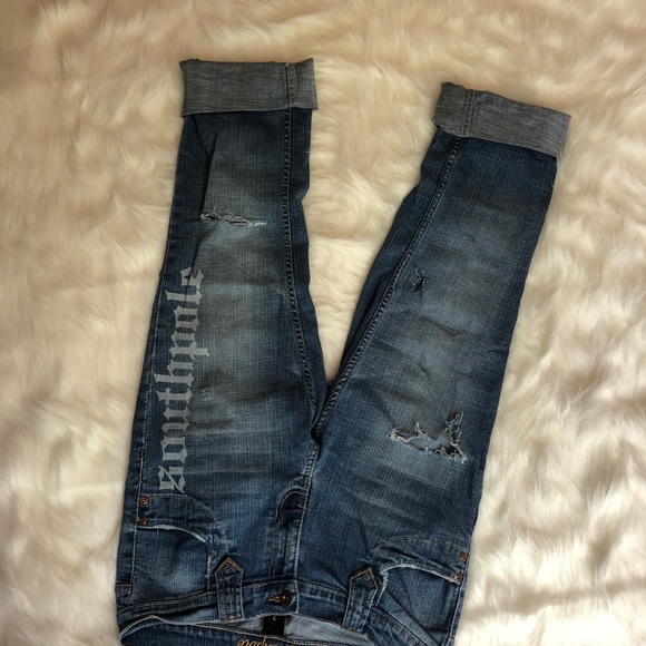 SouthPole Distressed Cuffed Cropped Jeans Sz 7 - Picture 3 of 4
